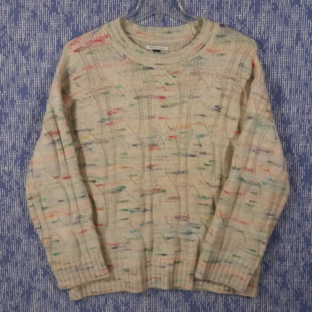 American Eagle Sweater Womens Small Beige Relaxed Fit Knit Soft Beige